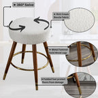 Taburete giratorio tapizado blanco de 23.88 pulgadas con estructura de madera