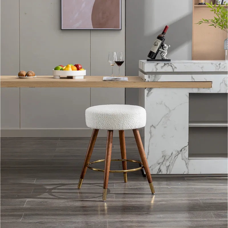 Taburete giratorio tapizado blanco de 23.88 pulgadas con estructura de madera