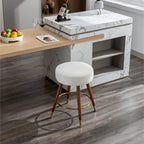 Taburete giratorio tapizado blanco de 23.88 pulgadas con estructura de madera
