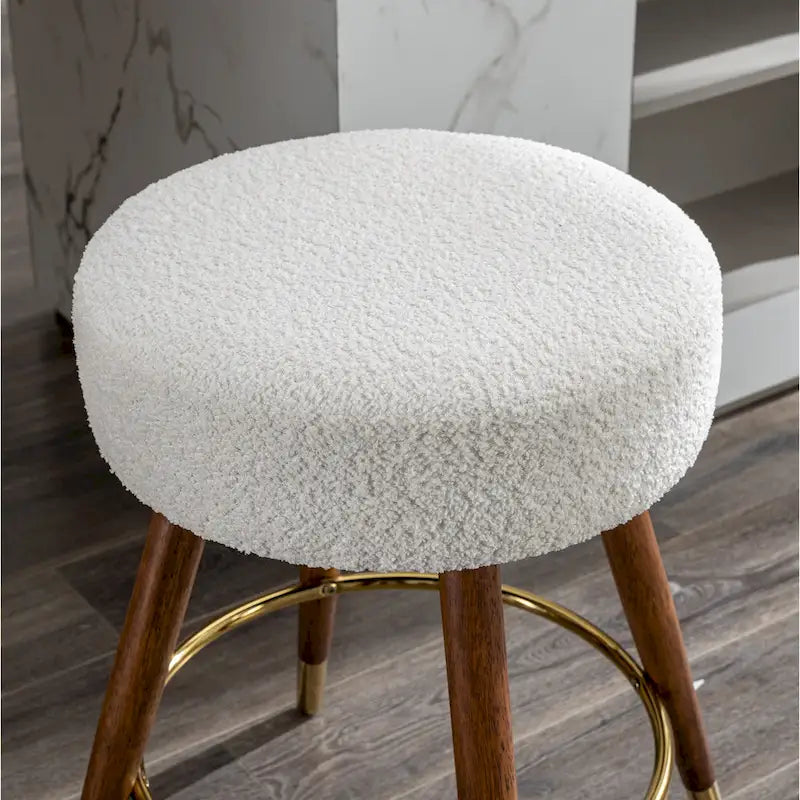 Taburete giratorio tapizado blanco de 23.88 pulgadas con estructura de madera