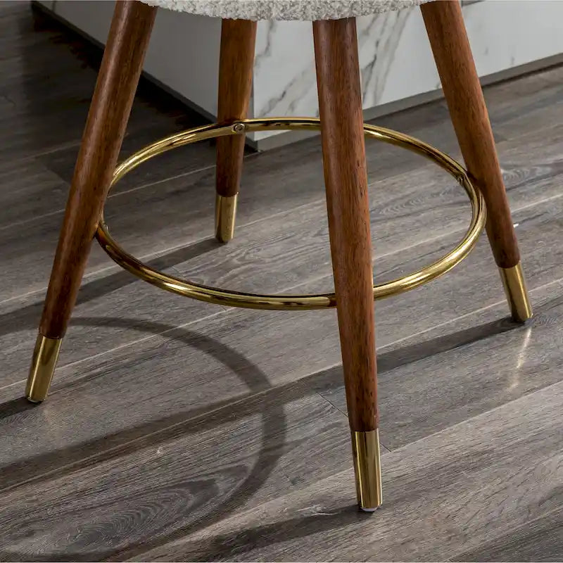 Taburete giratorio tapizado blanco de 23.88 pulgadas con estructura de madera