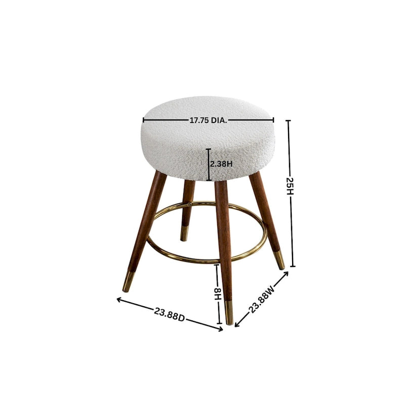 Taburete giratorio tapizado blanco de 23.88 pulgadas con estructura de madera