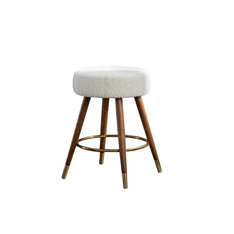 Taburete giratorio tapizado blanco de 23.88 pulgadas con estructura de madera