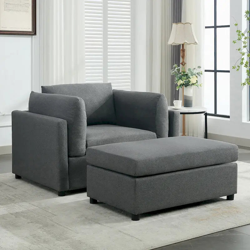 Sillón moderno grande con otomana