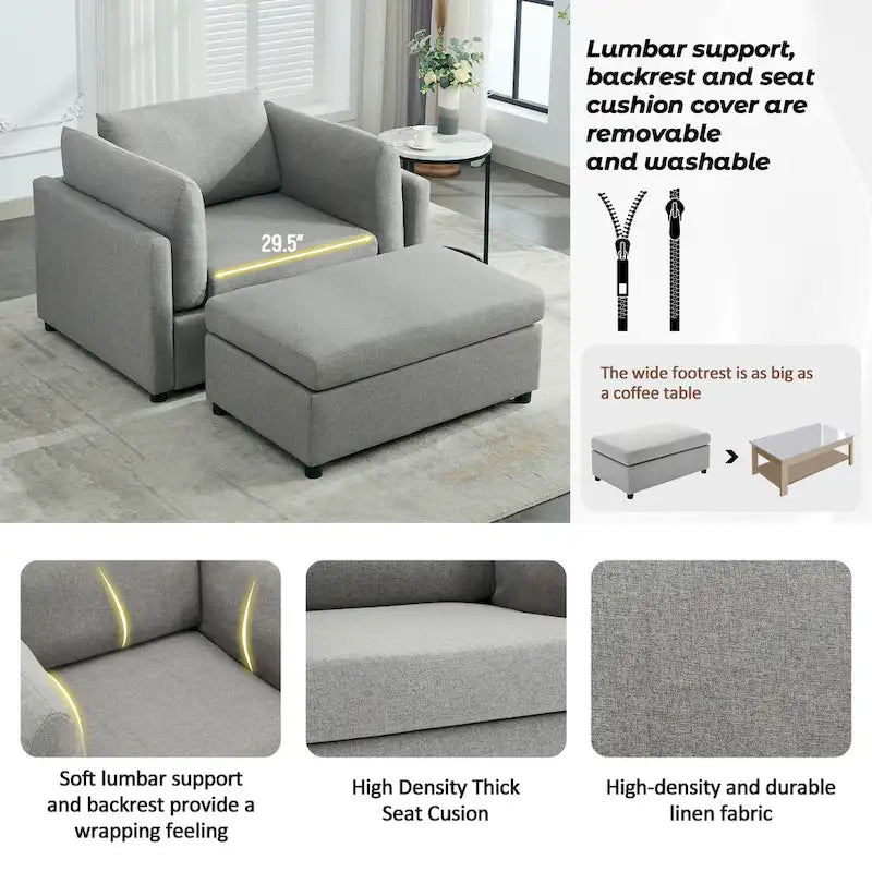 Sillón moderno grande con otomana