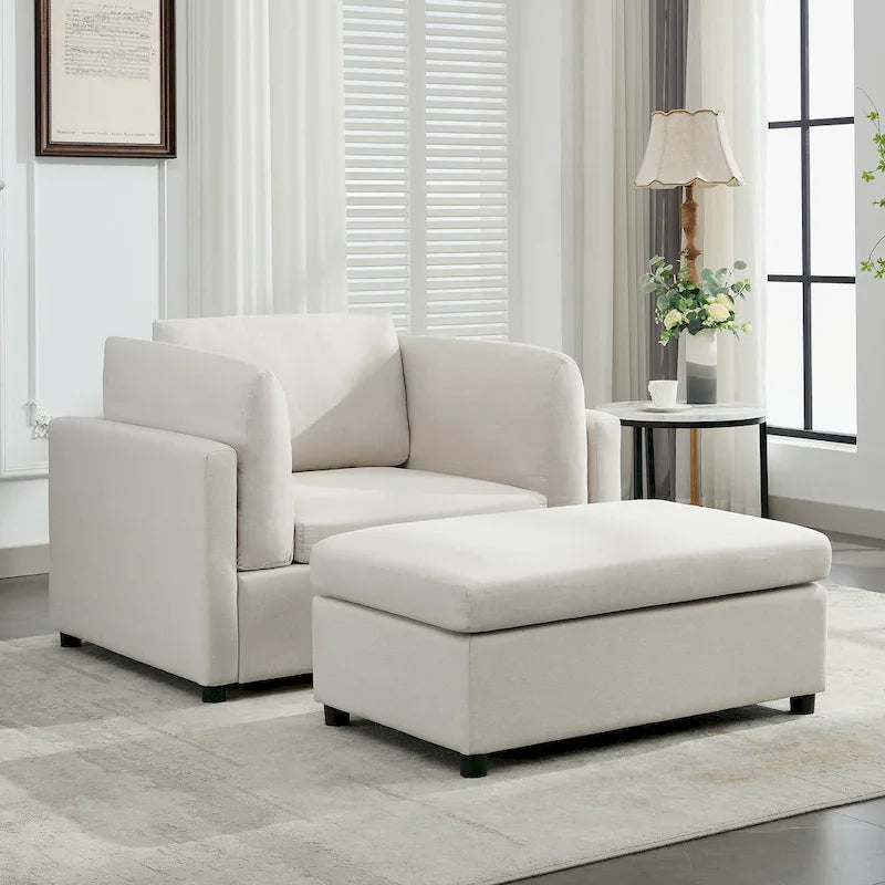 Sillón moderno grande con otomana