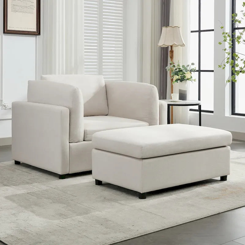 Sillón moderno grande con otomana