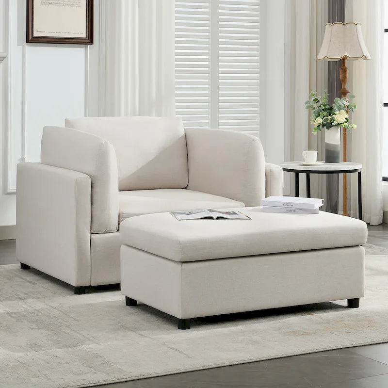 Sillón moderno grande con otomana