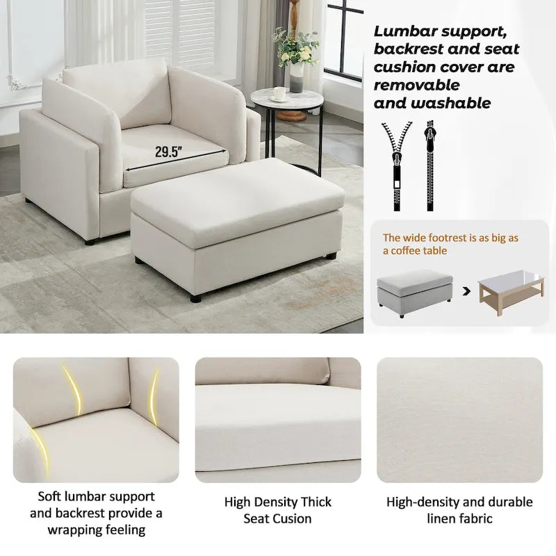 Sillón moderno grande con otomana