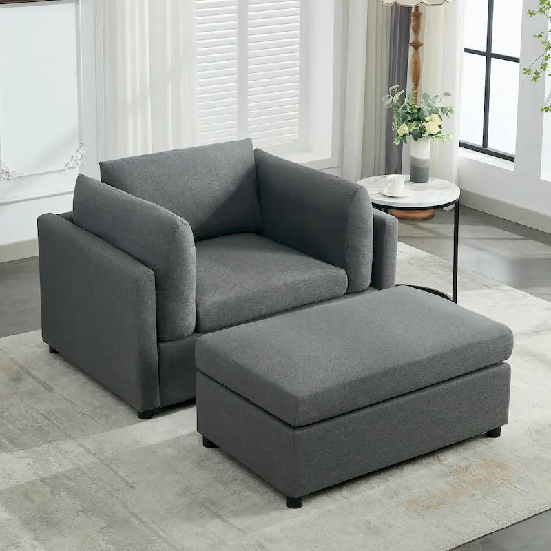 Sillón moderno grande con otomana