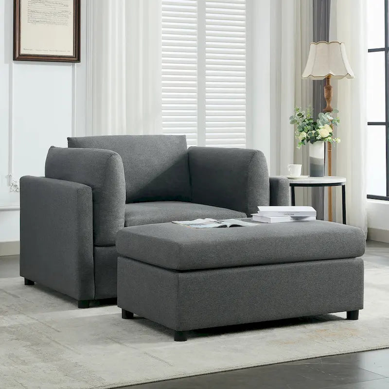 Sillón moderno grande con otomana
