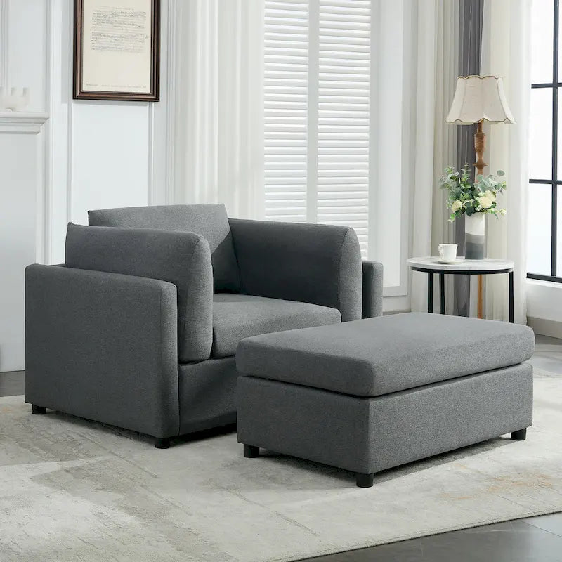 Sillón moderno grande con otomana