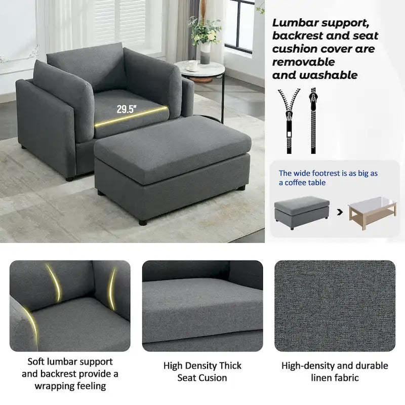 Sillón moderno grande con otomana