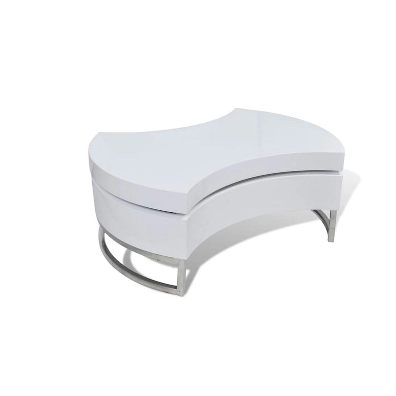 Mesa de centro, diseño contemporáneo con almacenamiento giratorio, 81 cm, blanca