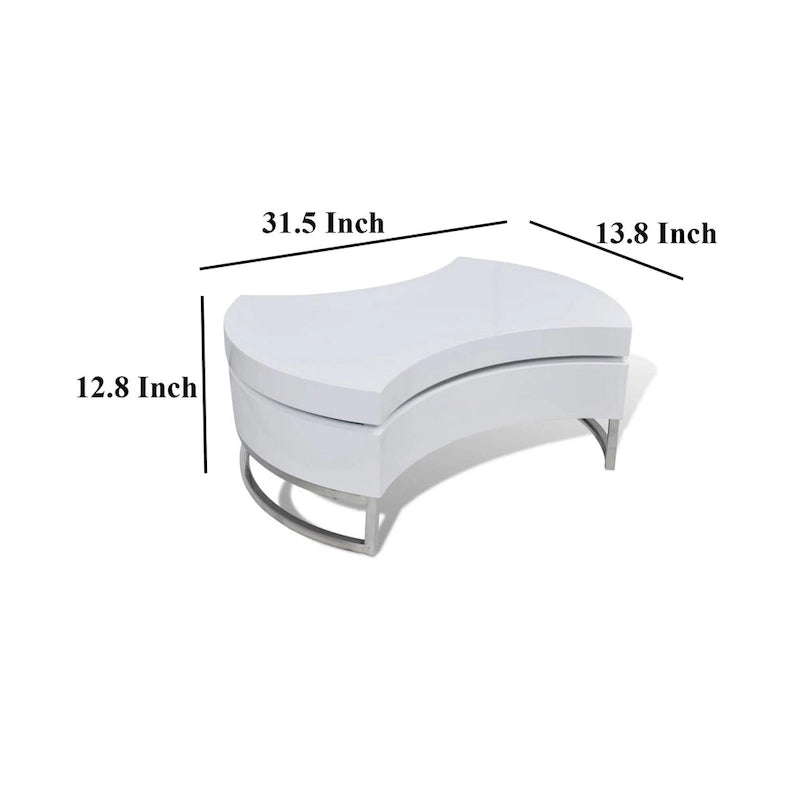 Mesa de centro, diseño contemporáneo con almacenamiento giratorio, 81 cm, blanca