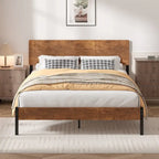 Elegante estructura de cama Queen de hierro con cabecero y piecero de MDF - Estilo industrial moderno