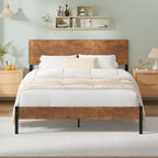 Elegante estructura de cama Queen de hierro con cabecero y piecero de MDF - Estilo industrial moderno