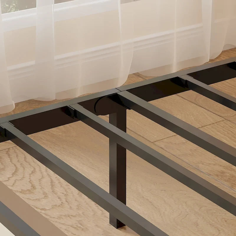 Elegante estructura de cama Queen de hierro con cabecero y piecero de MDF - Estilo industrial moderno