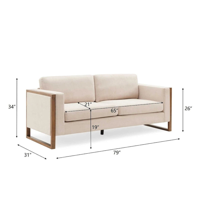 Sofá moderno de 79 pulgadas con patas de madera maciza