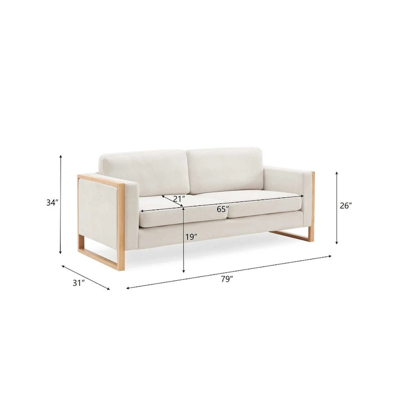 Sofá moderno de 79 pulgadas con patas de madera maciza