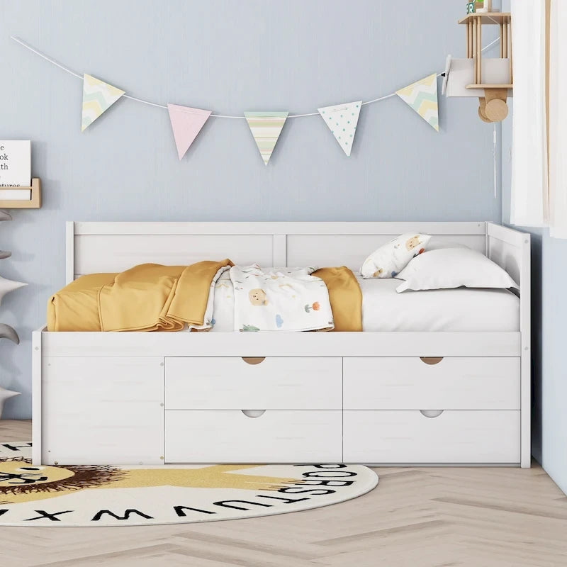 Cama de día nórdica creativa de tamaño completo con cajones y estantes de almacenamiento, cama para niños, adolescentes, adultos, ahorra espacio, fácil montaje