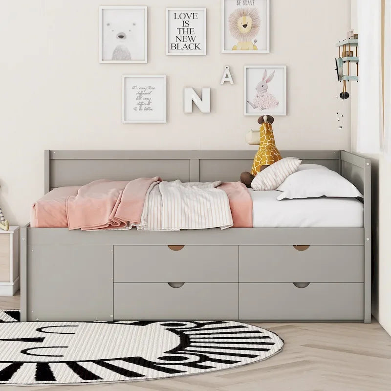Cama de día nórdica creativa de tamaño completo con cajones y estantes de almacenamiento, cama para niños, adolescentes, adultos, ahorra espacio, fácil montaje