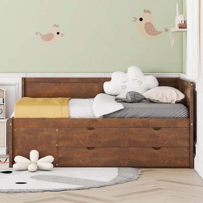 Cama de día nórdica creativa de tamaño completo con cajones y estantes de almacenamiento, cama para niños, adolescentes, adultos, ahorra espacio, fácil montaje