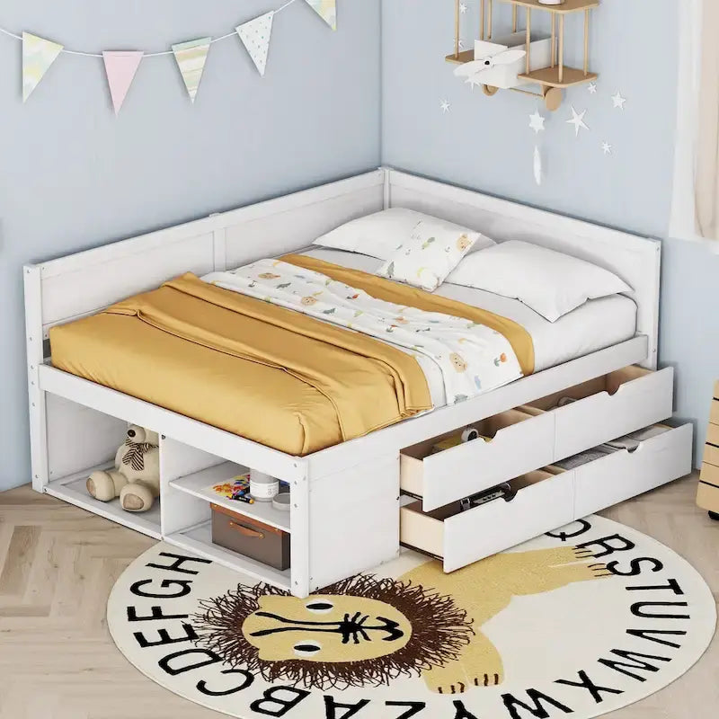 Cama de día nórdica creativa de tamaño completo con cajones y estantes de almacenamiento, cama para niños, adolescentes, adultos, ahorra espacio, fácil montaje