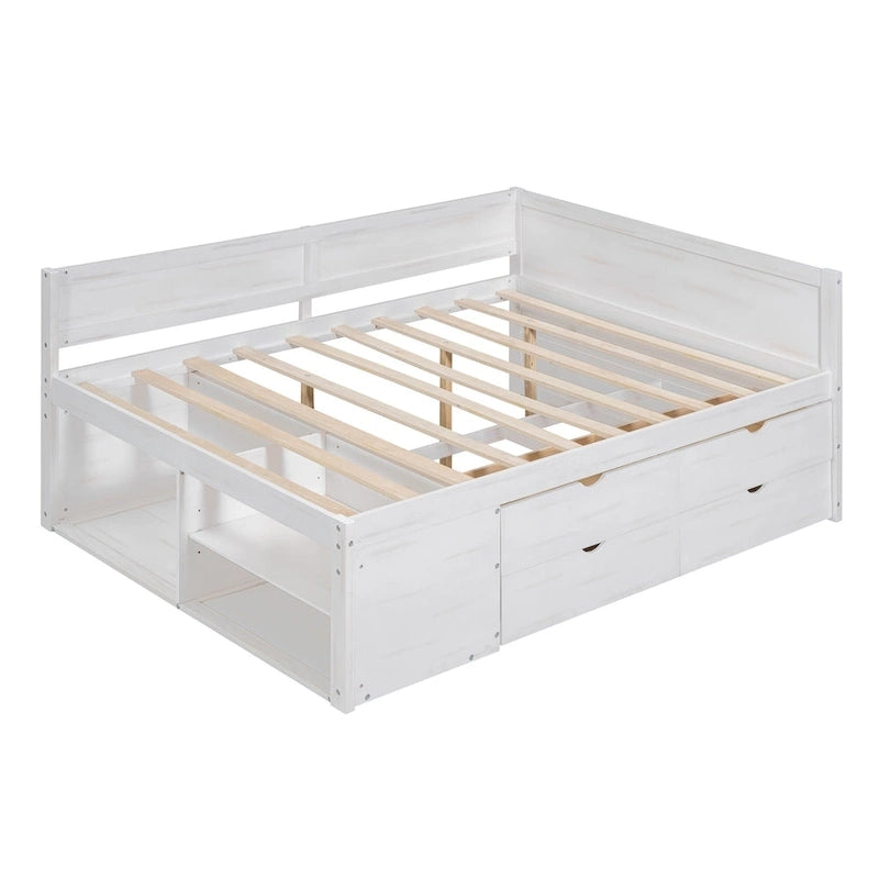 Cama de día nórdica creativa de tamaño completo con cajones y estantes de almacenamiento, cama para niños, adolescentes, adultos, ahorra espacio, fácil montaje