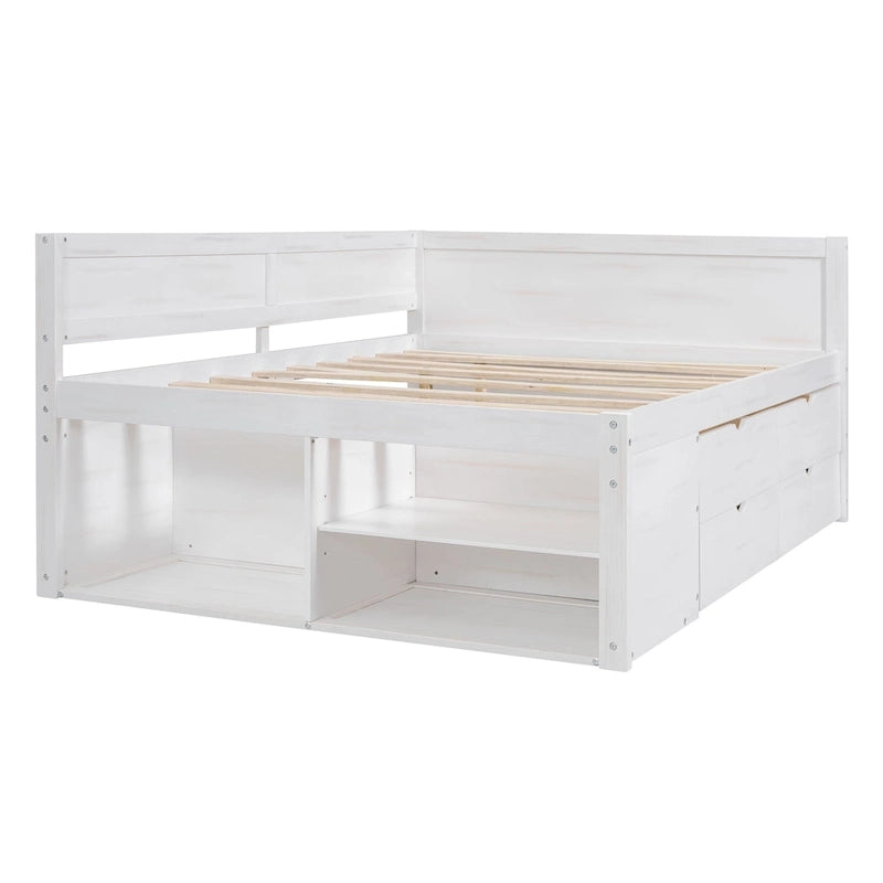 Cama de día nórdica creativa de tamaño completo con cajones y estantes de almacenamiento, cama para niños, adolescentes, adultos, ahorra espacio, fácil montaje