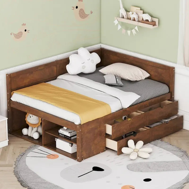 Cama de día nórdica creativa de tamaño completo con cajones y estantes de almacenamiento, cama para niños, adolescentes, adultos, ahorra espacio, fácil montaje