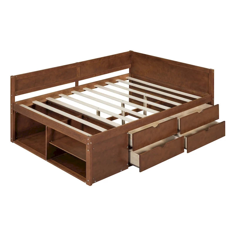 Cama de día nórdica creativa de tamaño completo con cajones y estantes de almacenamiento, cama para niños, adolescentes, adultos, ahorra espacio, fácil montaje