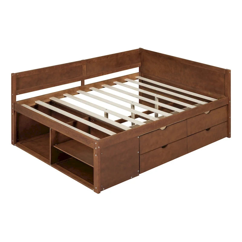 Cama de día nórdica creativa de tamaño completo con cajones y estantes de almacenamiento, cama para niños, adolescentes, adultos, ahorra espacio, fácil montaje