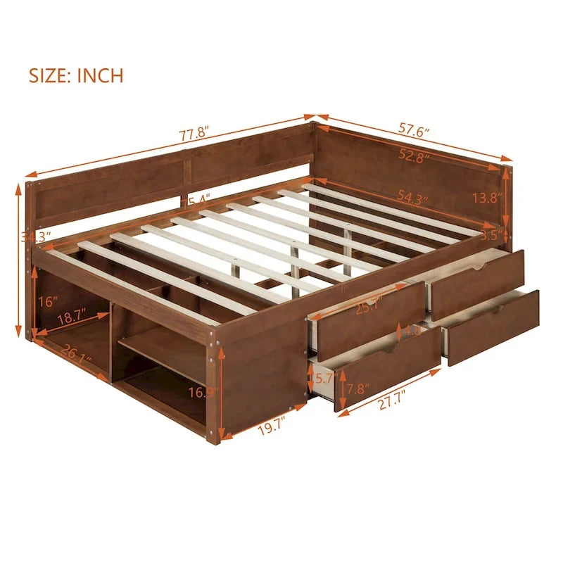Cama de día nórdica creativa de tamaño completo con cajones y estantes de almacenamiento, cama para niños, adolescentes, adultos, ahorra espacio, fácil montaje