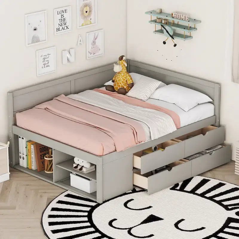 Cama de día nórdica creativa de tamaño completo con cajones y estantes de almacenamiento, cama para niños, adolescentes, adultos, ahorra espacio, fácil montaje