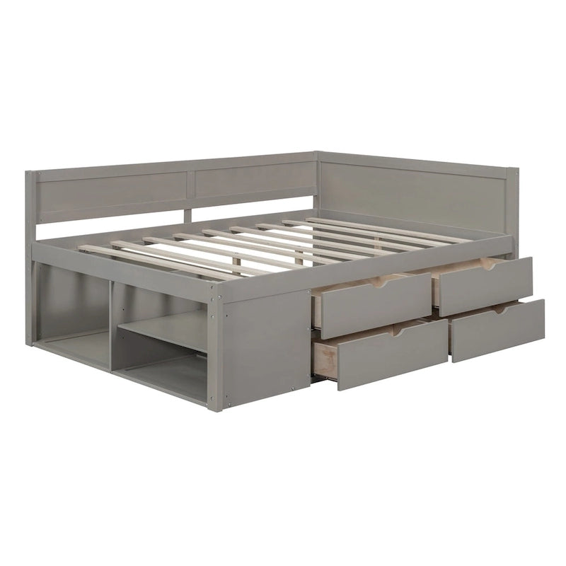 Cama de día nórdica creativa de tamaño completo con cajones y estantes de almacenamiento, cama para niños, adolescentes, adultos, ahorra espacio, fácil montaje