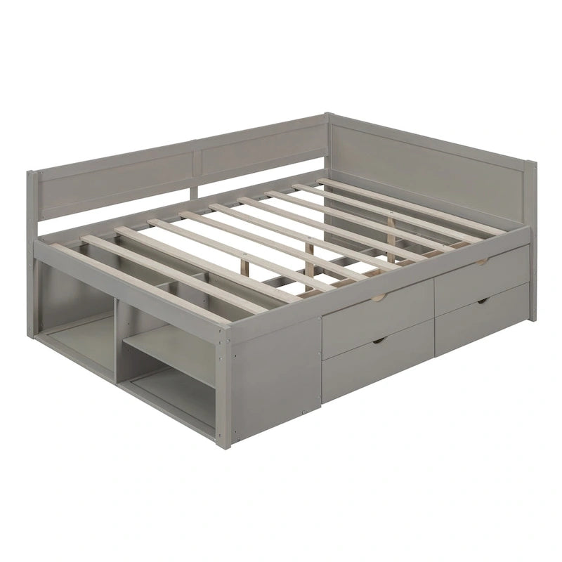 Cama de día nórdica creativa de tamaño completo con cajones y estantes de almacenamiento, cama para niños, adolescentes, adultos, ahorra espacio, fácil montaje