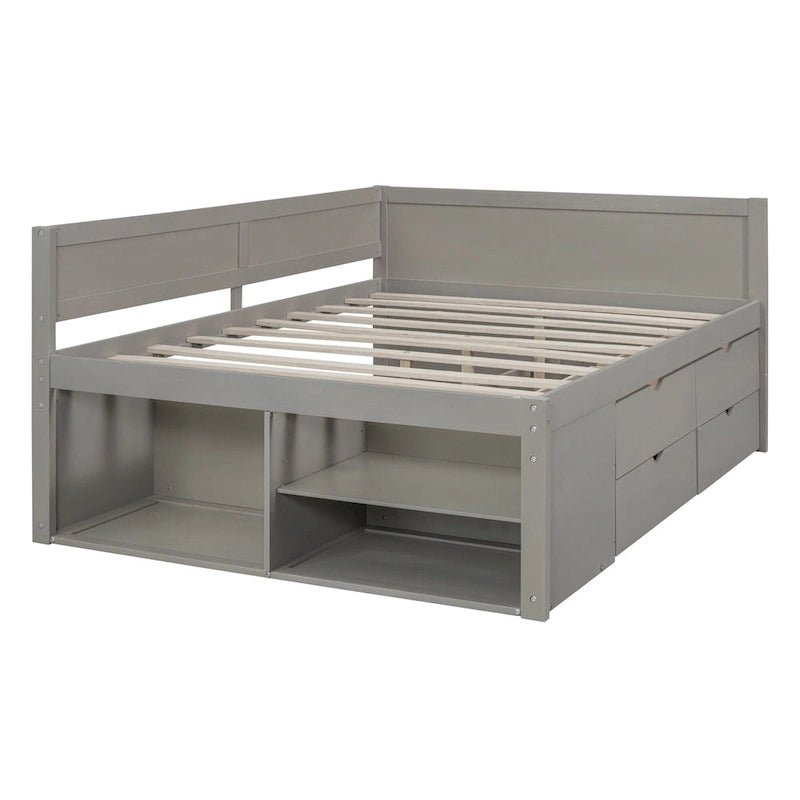 Cama de día nórdica creativa de tamaño completo con cajones y estantes de almacenamiento, cama para niños, adolescentes, adultos, ahorra espacio, fácil montaje