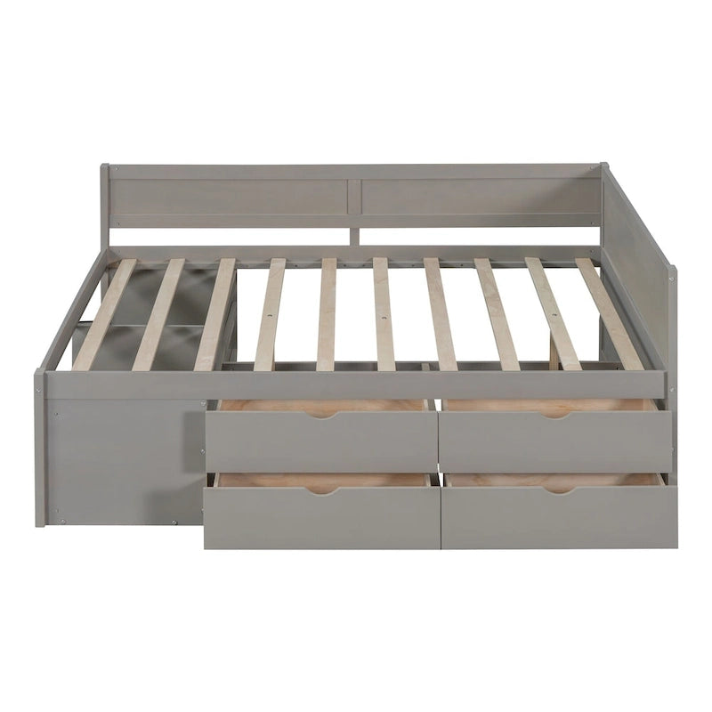 Cama de día nórdica creativa de tamaño completo con cajones y estantes de almacenamiento, cama para niños, adolescentes, adultos, ahorra espacio, fácil montaje