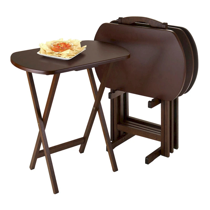 Mesa Plegable Rectangular Grande de Nogal con Almacenamiento
