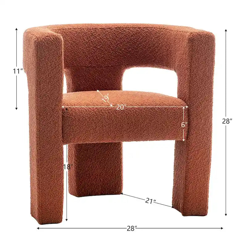 Sillón de 28 pulgadas de ancho con reposabrazos cuadrados tapizado en buclé