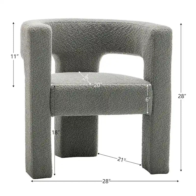 Sillón de 28 pulgadas de ancho con reposabrazos cuadrados tapizado en buclé