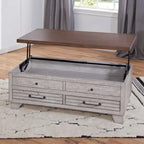 Mesa de centro elevable de madera de dos tonos con ruedas