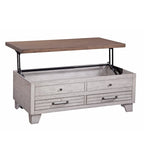 Mesa de centro elevable de madera de dos tonos con ruedas