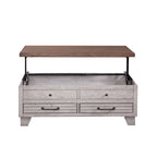 Mesa de centro elevable de madera de dos tonos con ruedas