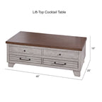 Mesa de centro elevable de madera de dos tonos con ruedas