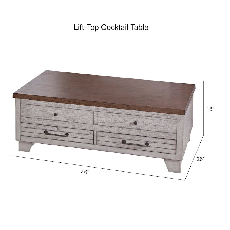 Mesa de centro elevable de madera de dos tonos con ruedas