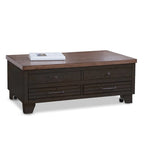 Mesa de centro elevable de madera de dos tonos con ruedas