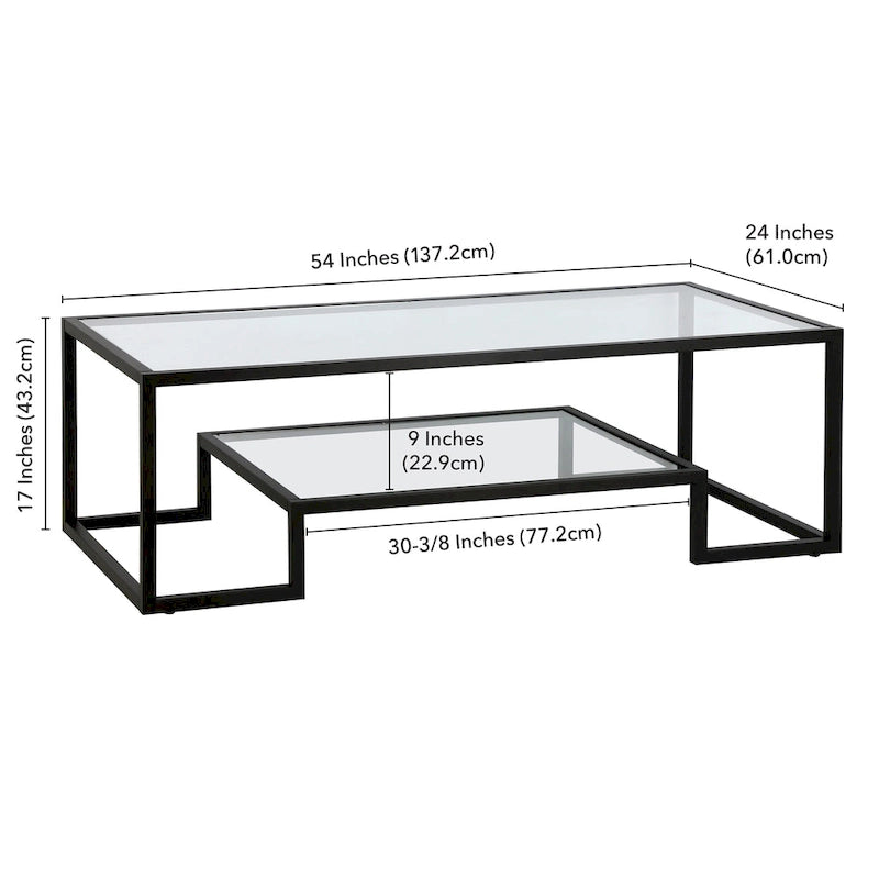 Mesa de centro contemporánea de metal y vidrio