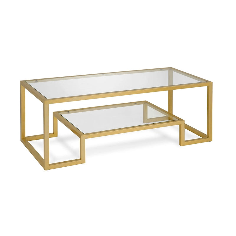Mesa de centro contemporánea de metal y vidrio